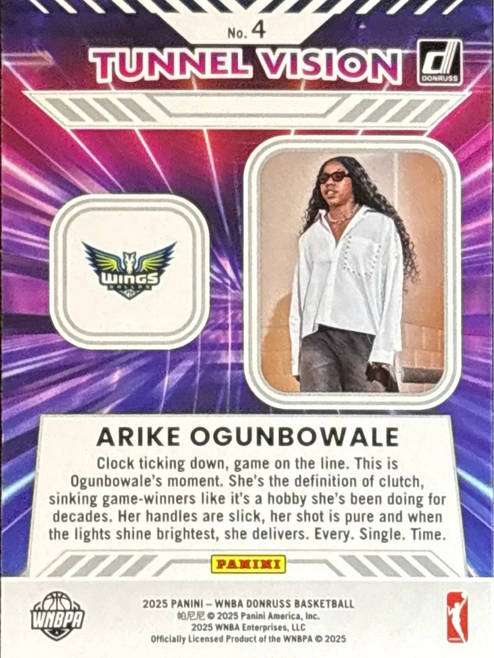 Panini Tunnel Vision Arike Ogunbowale Basketball Trading Card